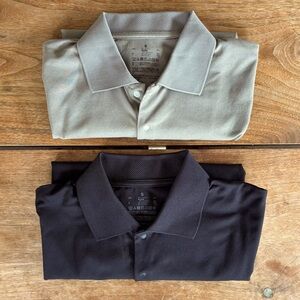 MUJI Men's Small Polo Shirt Duo - Tan & Black UV Protection Quick Dr - P2P 21”